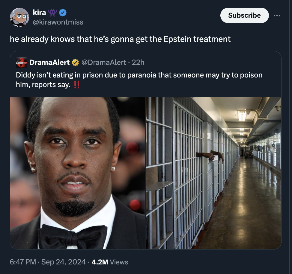 kai cenat and diddy - kira Subscribe he already knows that he's gonna get the Epstein treatment DramaAlert 22h Diddy isn't eating in prison due to paranoia that someone may try to poison him, reports say. !! 4.2M Views